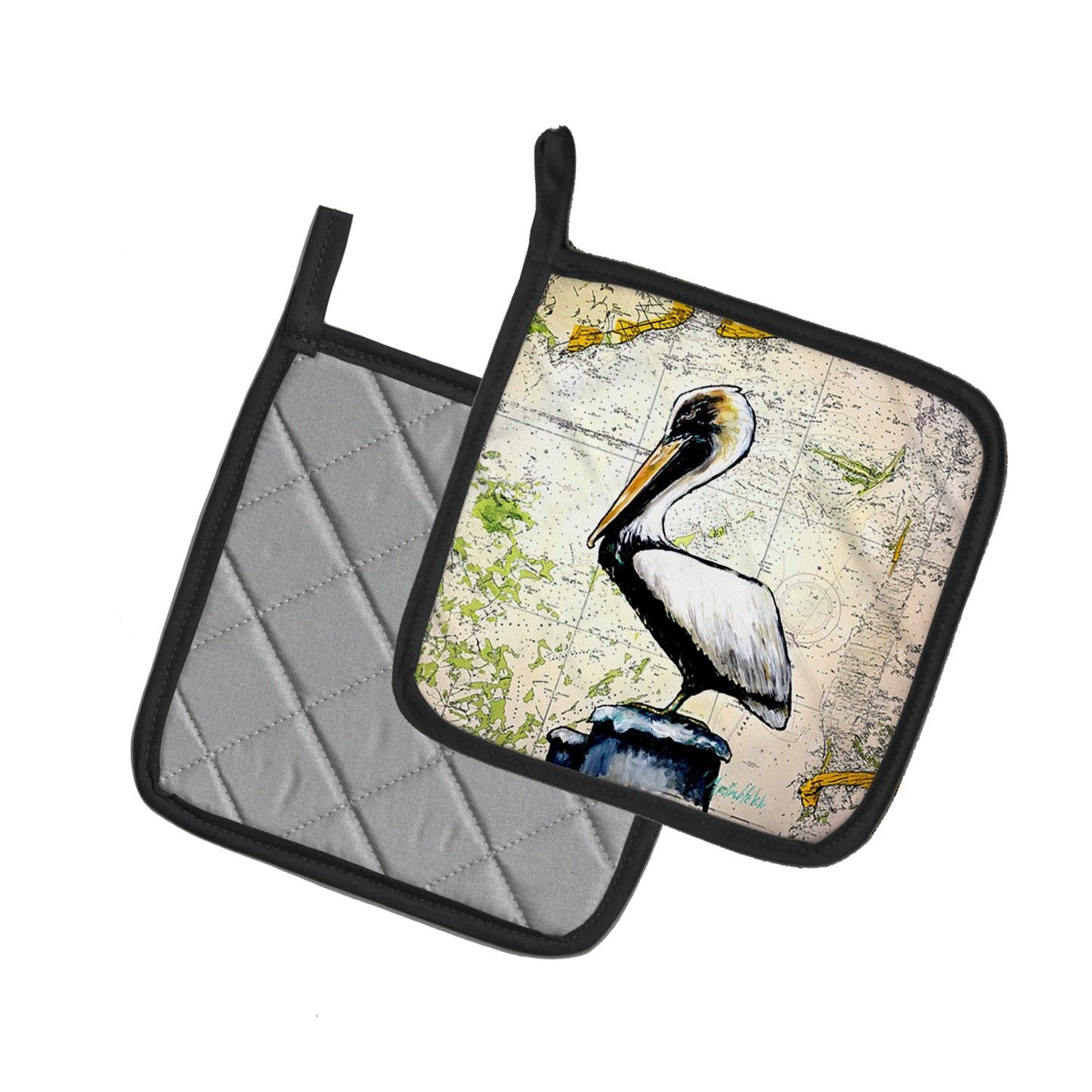 Pelican on Map Pot Holders - Set of 2 Decorative Kitchen Helpers | Made in the USA