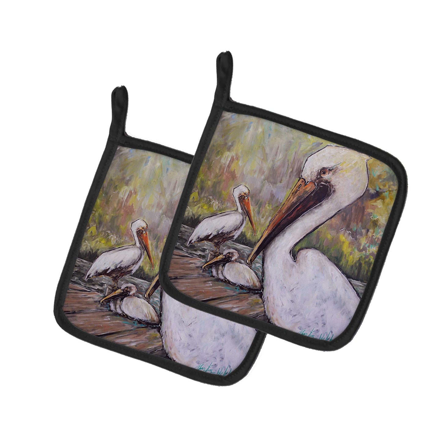 Three Pelicans on a Pier Pot Holders - Set of 2 Decorative Kitchen Helpers | Made in the USA