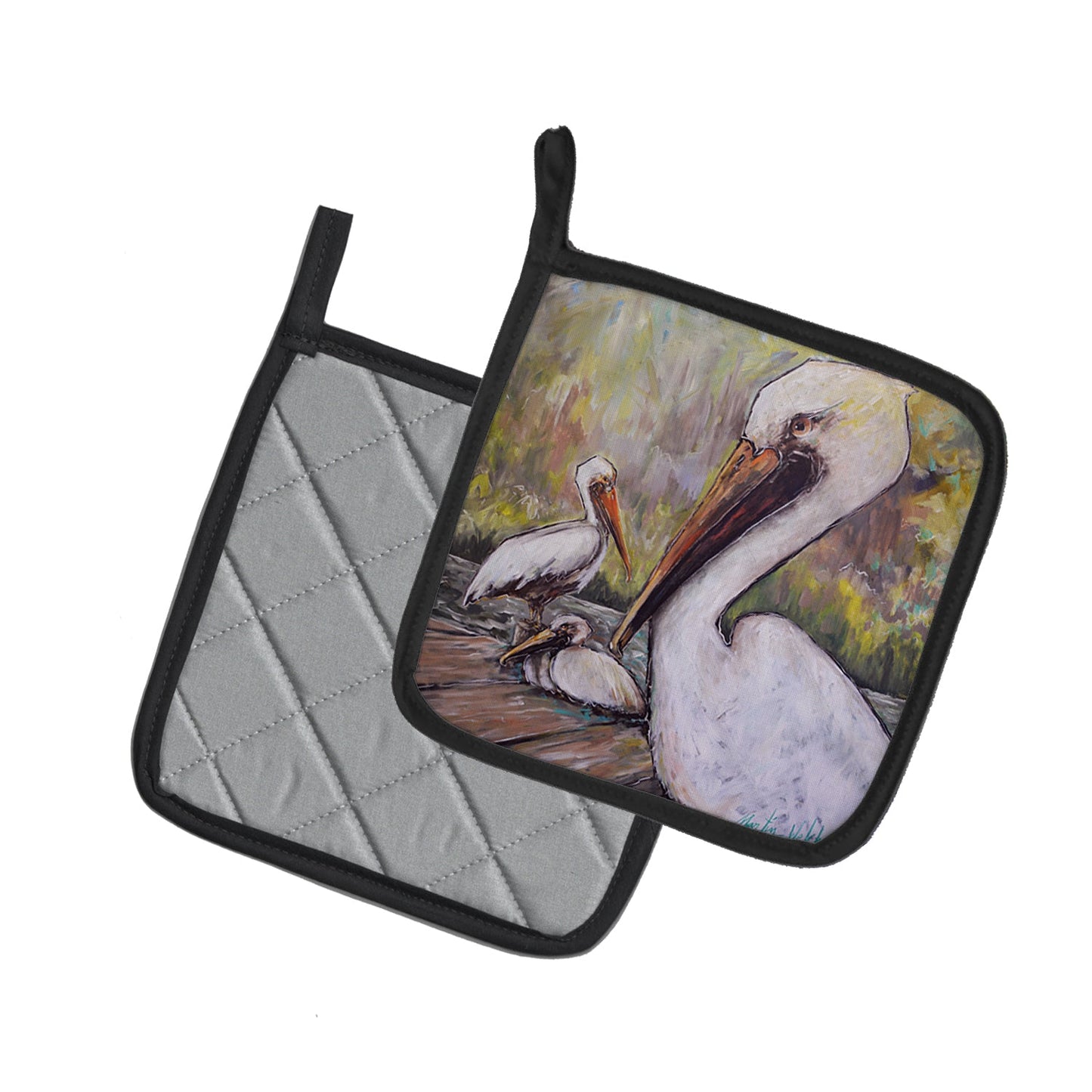 Three Pelicans on a Pier Pot Holders - Set of 2 Decorative Kitchen Helpers | Made in the USA